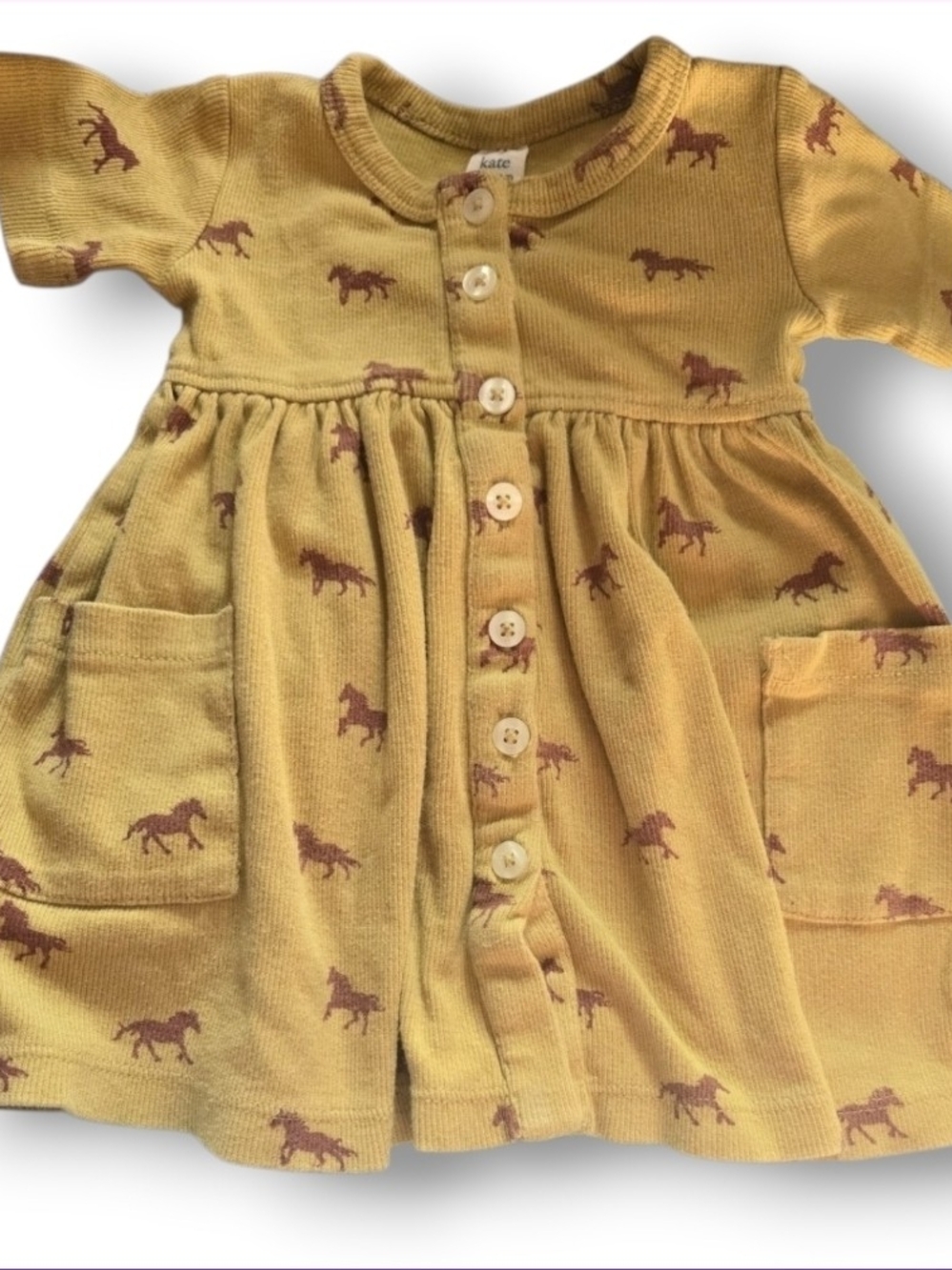Kate Quinn Horse Print Button Front Pocket Dress - Organic Cotton 6-12M